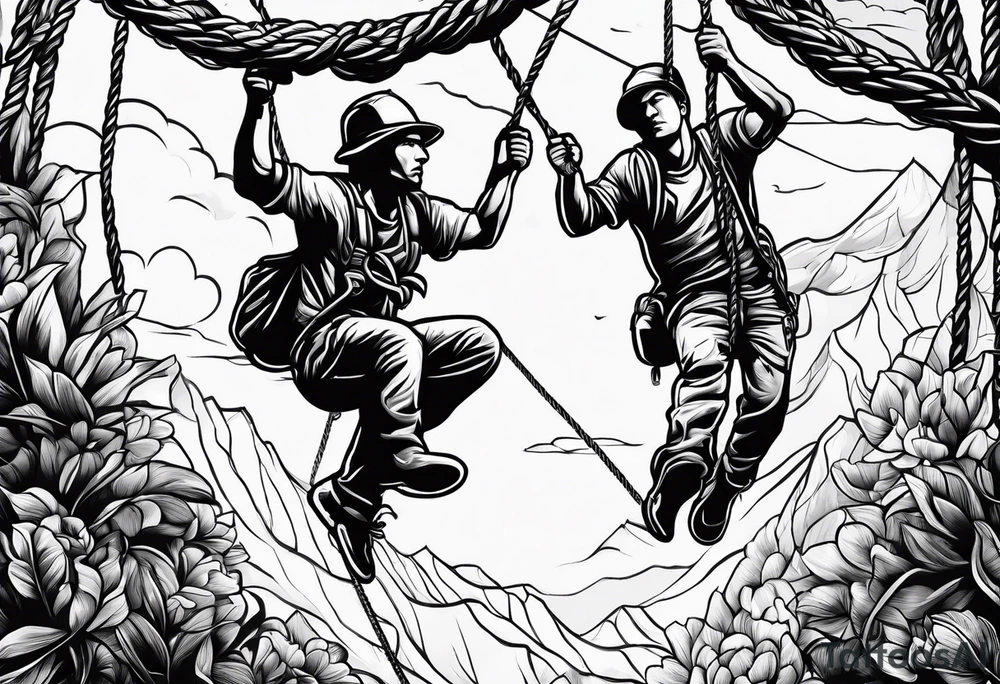 climbers hanging on ropes tattoo idea