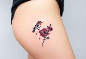 Robin bird and red rose with infinity heart tattoo idea