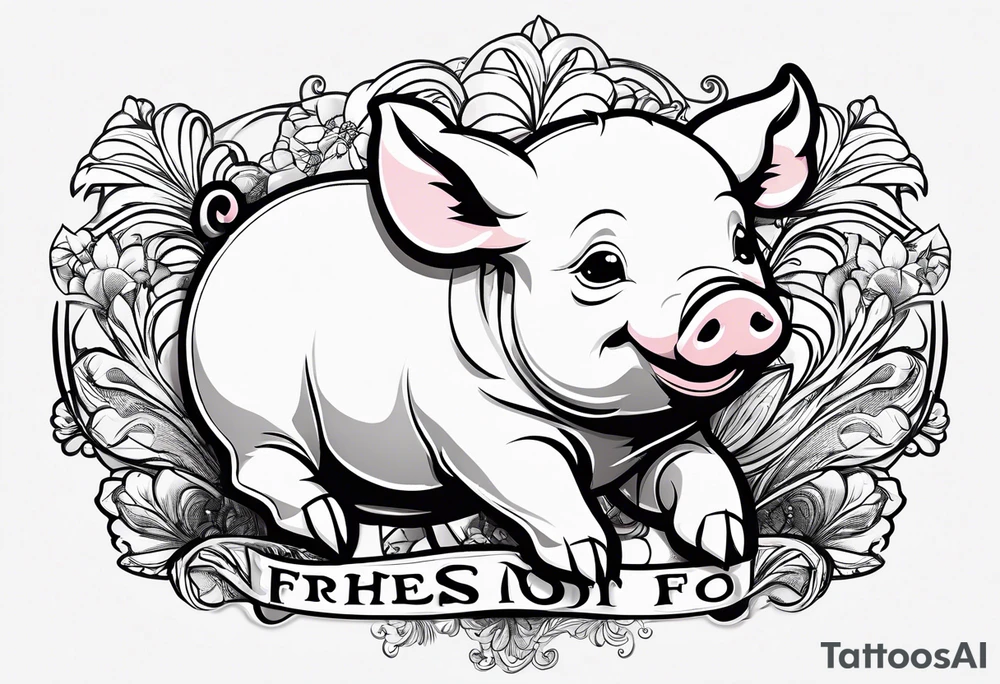 cute piglet.
with text: "friends not food" tattoo idea