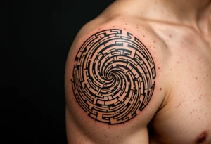 A maze-like spiral in burnt sienna and beige, with a subtle ancient feel. tattoo idea