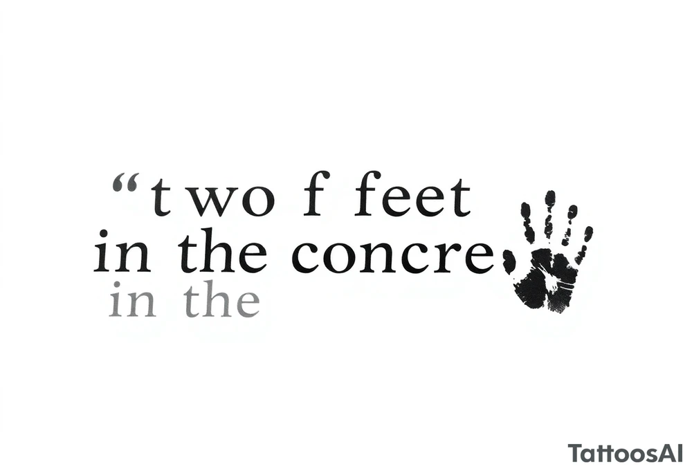 Quote “two feet in the concrete” with finger prints tattoo idea