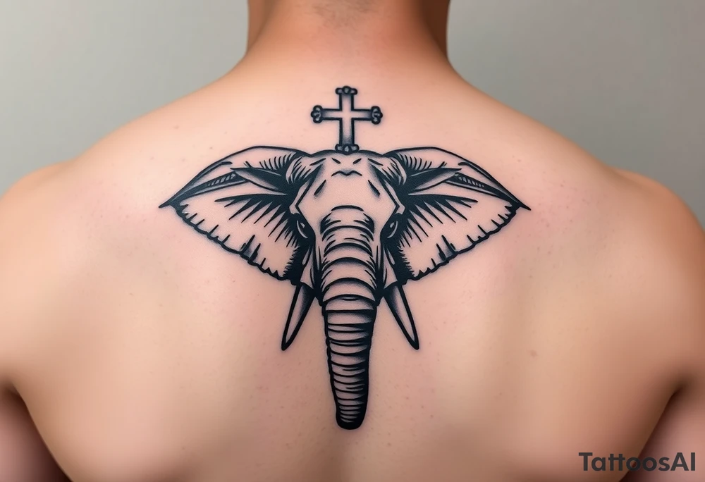 Elephant with 3 crosses tattoo idea