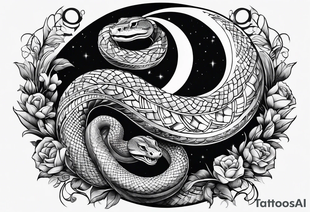 snake wrapped around a crescent moon tattoo idea
