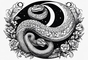 snake wrapped around a crescent moon tattoo idea