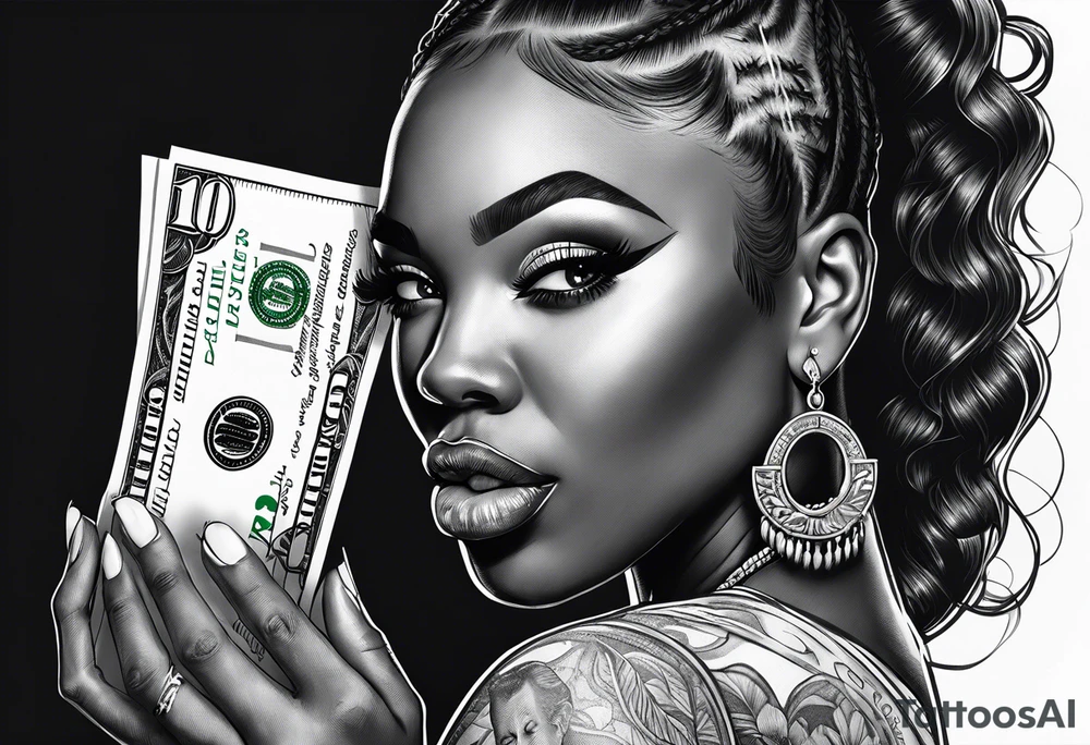 black woman bitting money tattoo idea