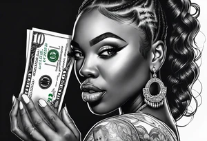 black woman bitting money tattoo idea