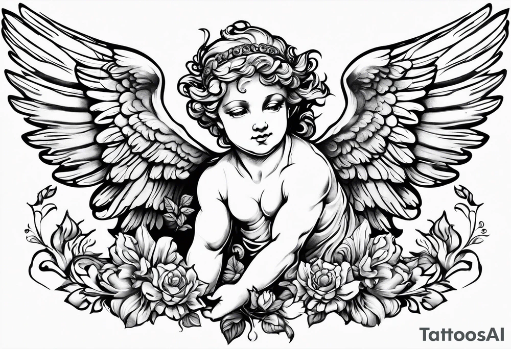 Flying Cherub renaissance style tattoo idea