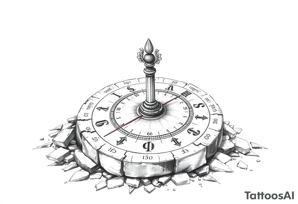 Old crumbling sundial on the ground tattoo idea