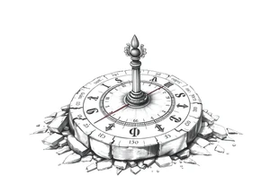 Old crumbling sundial on the ground tattoo idea