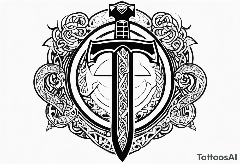Valhalla sword dragon head axe viking church tattoo idea