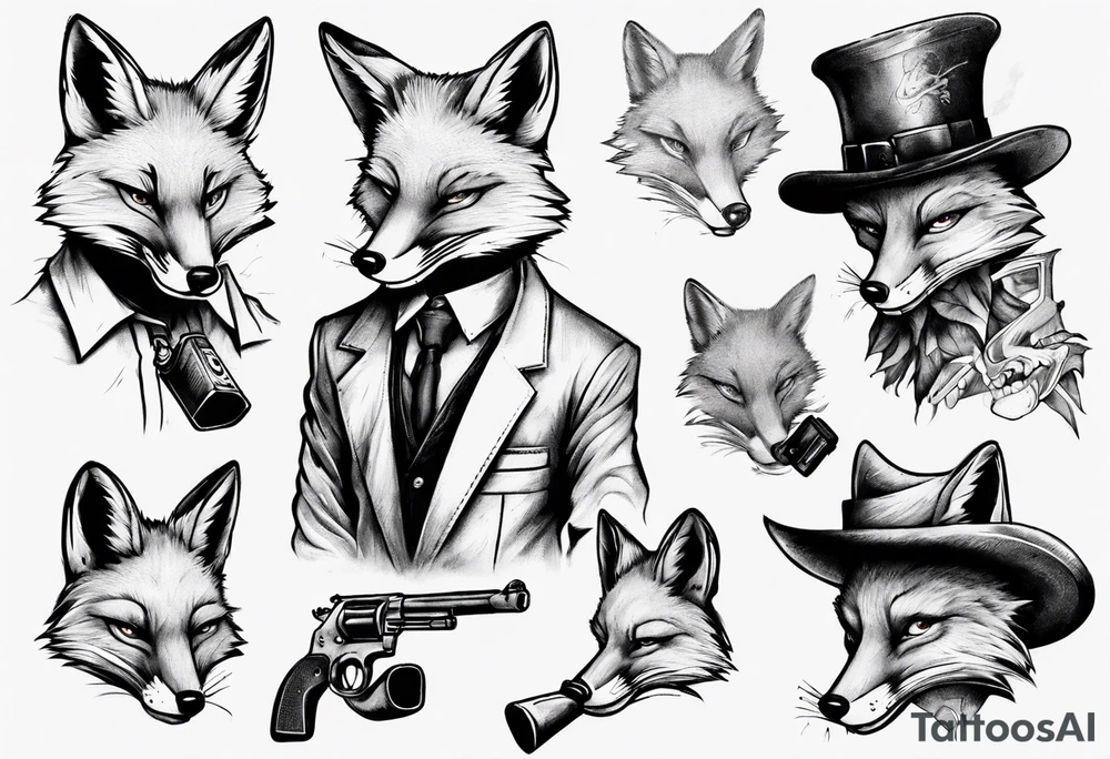 a fox moking a ciggarte and holding a gun tattoo idea