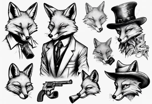 a fox moking a ciggarte and holding a gun tattoo idea