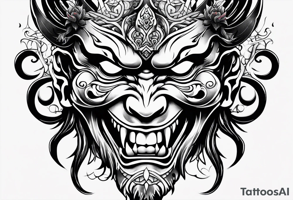 Japanese devil mask tattoo idea