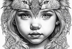 Half girl toddler face half wolf face tattoo idea