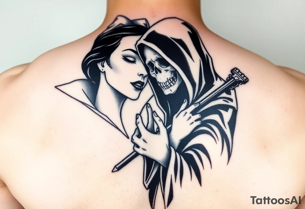 Snow white kiss or death with grim reaper tattoo idea