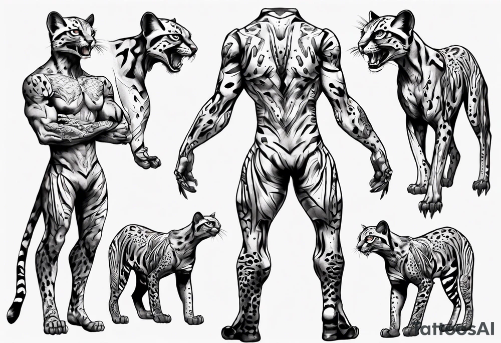 cybernetic ocelot full body roar tattoo idea