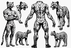 cybernetic ocelot full body roar tattoo idea
