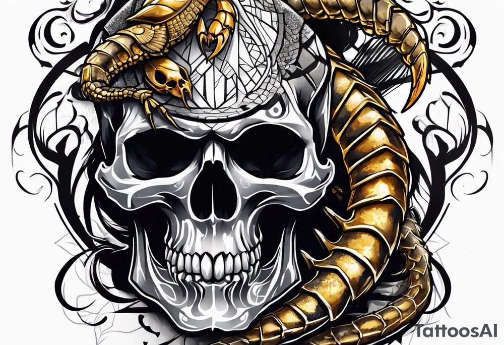 Skull tattoo with a large scorpion tattoo idea