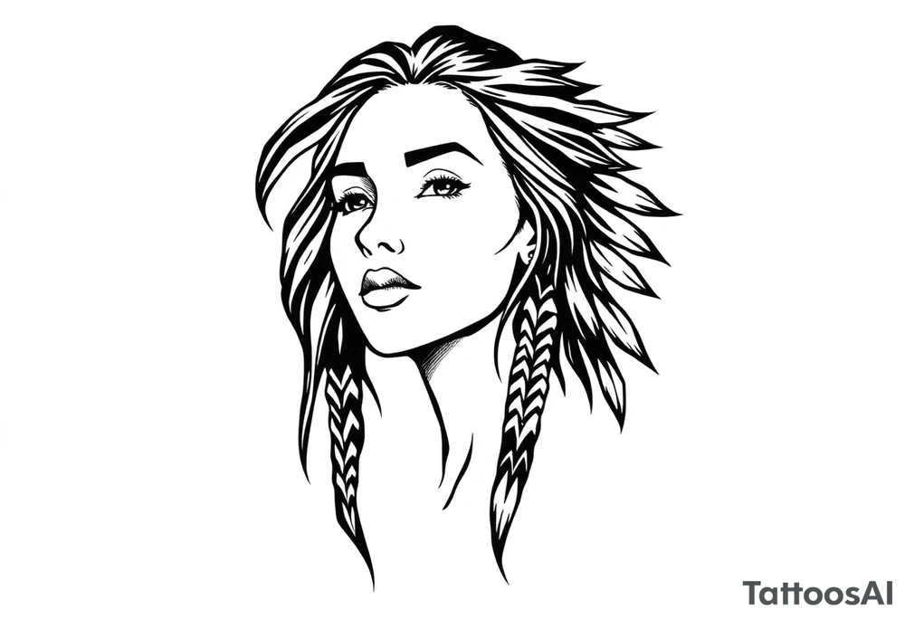 Female Native American dark hair tattoo idea