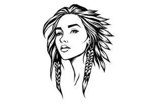 Female Native American dark hair tattoo idea