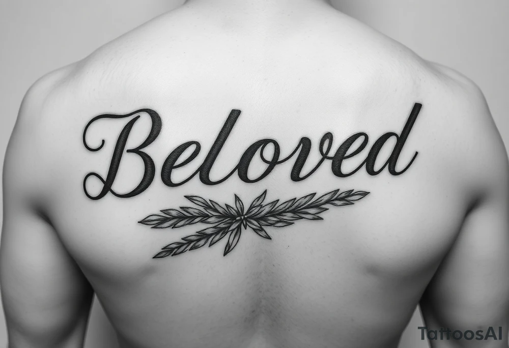 make me an image the word “Beloved” in various cursive fonts underlined by a sage bundle beneath it tattoo idea