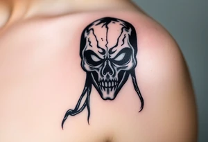A Death Eater mask with battle scars, cracked from countless duels, with dark energy emanating from within tattoo idea