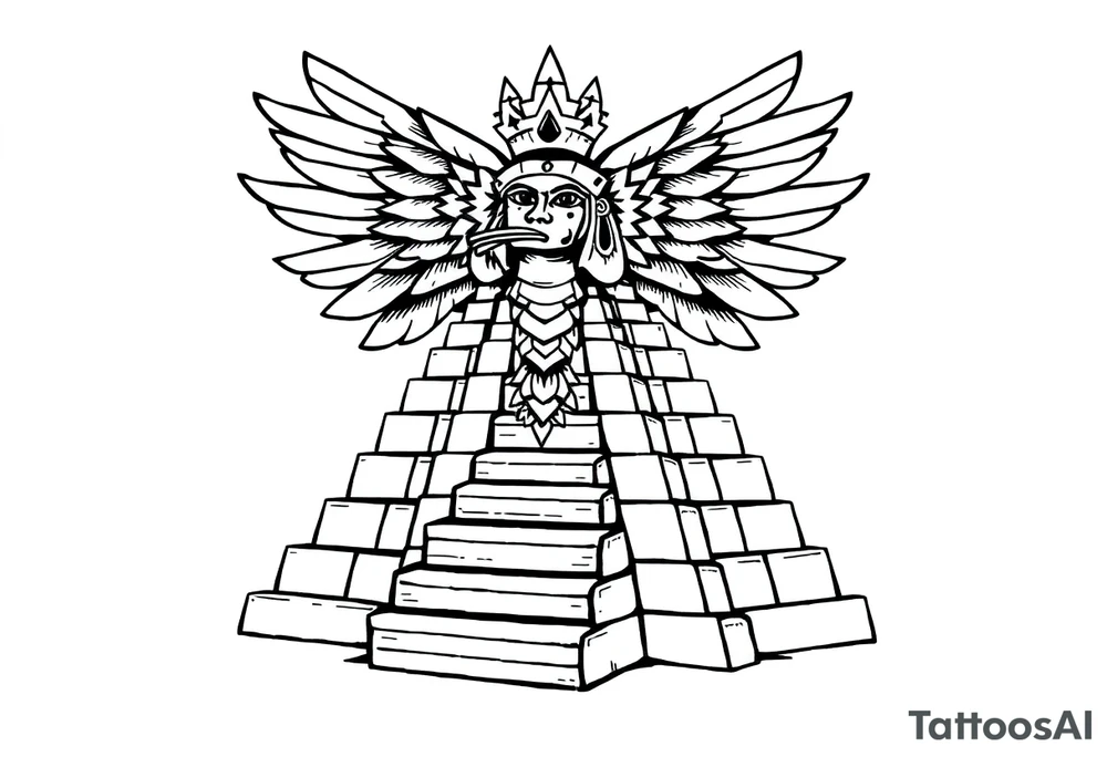 Quetzalcoatl Aztec pyramid gold treasure tattoo black and white simple tattoo idea