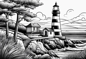 Light house with ocean view tattoo idea