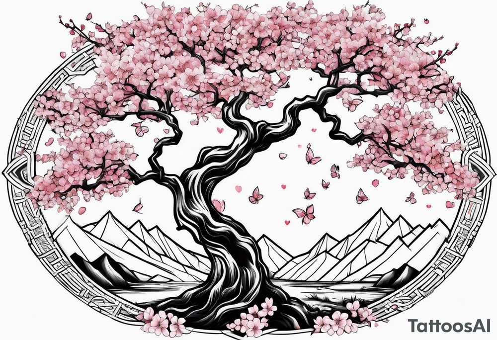 I love you in another language with cherry blossom trees coming im and out of it tattoo idea