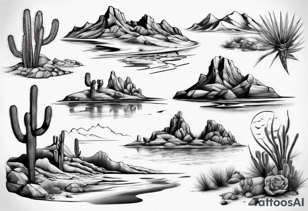 Desert river landscape tattoo idea