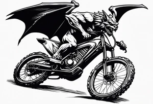 Gothic gargoyle riding a full suspension mountain bike tattoo idea