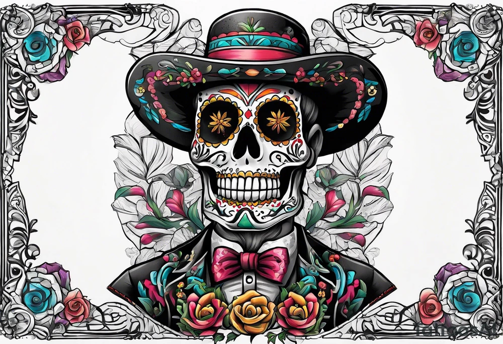 Mexico day of dead  rectangle  man skeleton tattoo idea