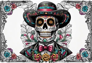 Mexico day of dead  rectangle  man skeleton tattoo idea