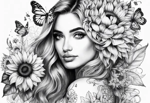 Leg sleeve with sunflowers and butterflies tattoo idea