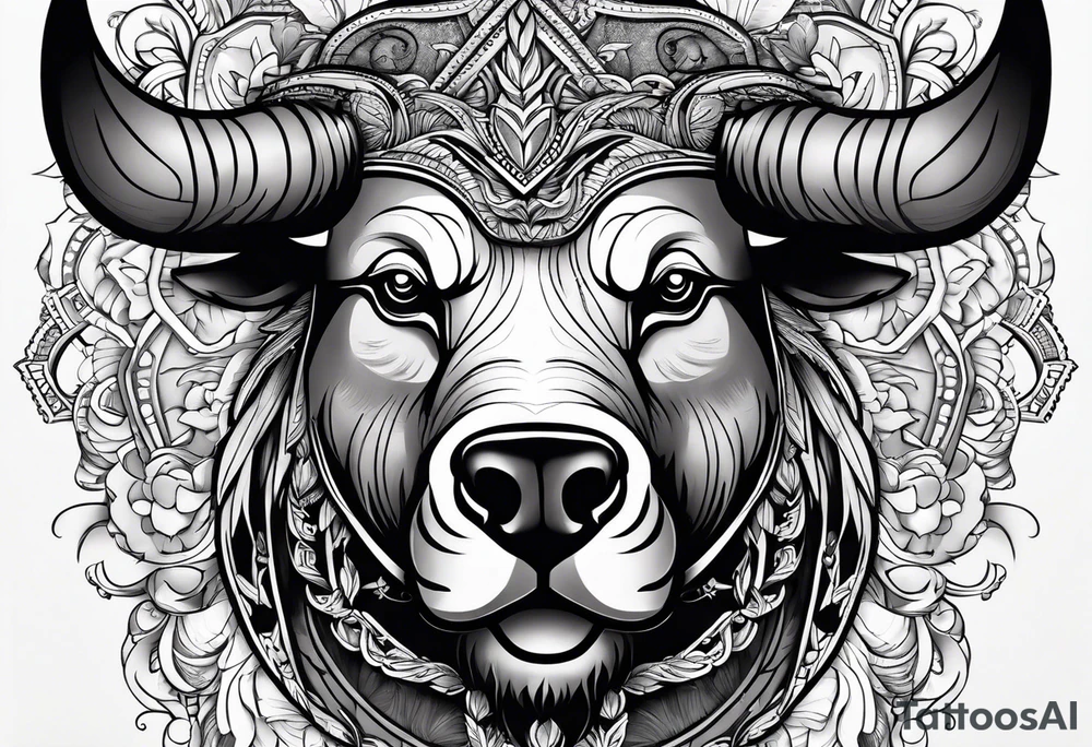 Make me a tattoo of half a bear's face and half a bull's face on one face tattoo idea