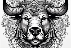 Make me a tattoo of half a bear's face and half a bull's face on one face tattoo idea