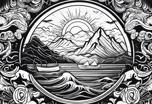 Sun, sea, mountain tattoo idea