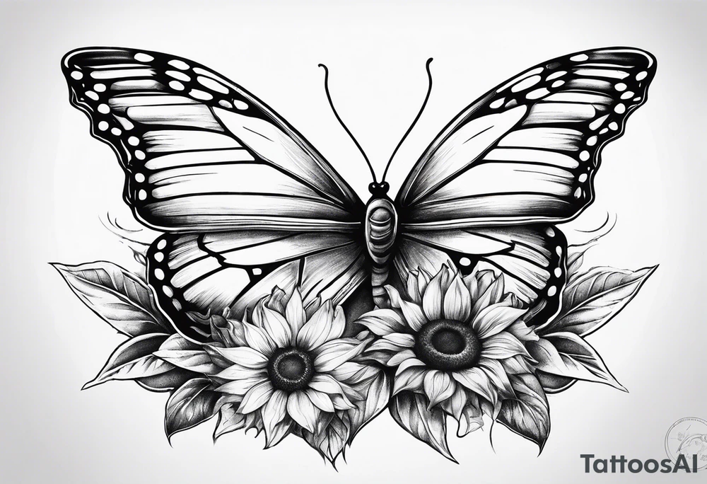 Sunflower, butterfly, book tattoo idea
