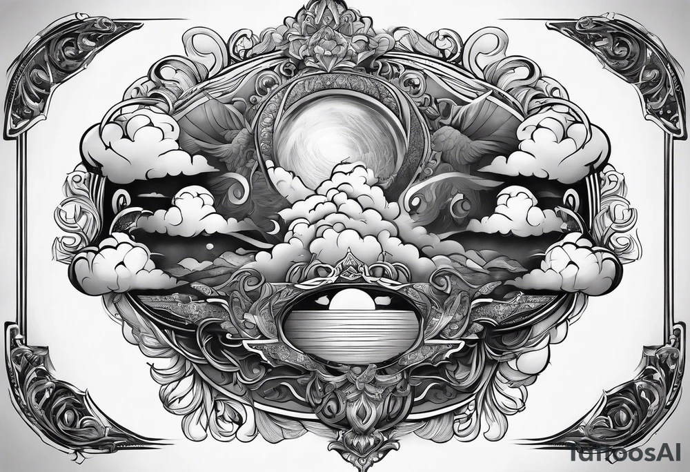 The word God in a biblical text with cloud shading behind it tattoo idea