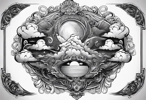 The word God in a biblical text with cloud shading behind it tattoo idea