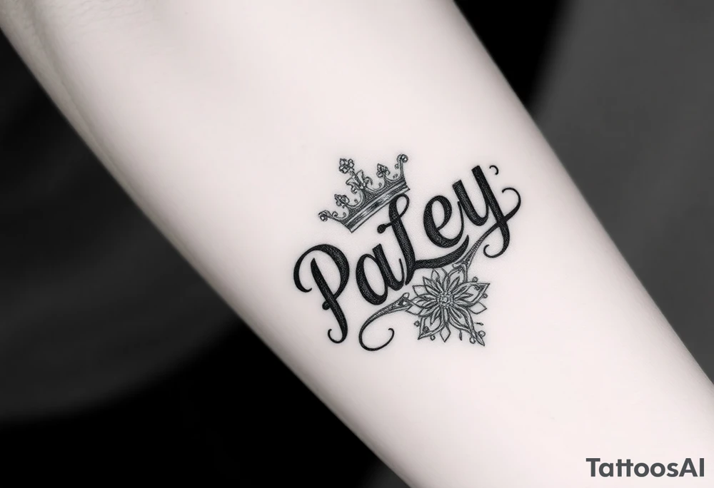 “PaLey” with a crown and complex design tattoo idea