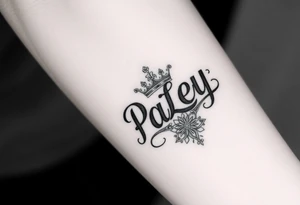 “PaLey” with a crown and complex design tattoo idea