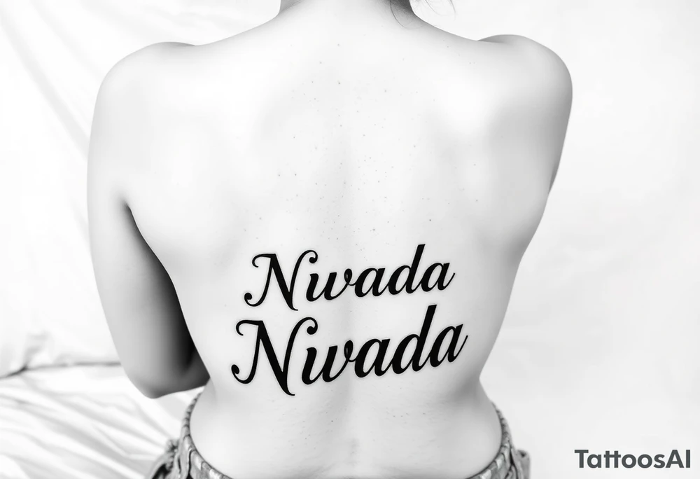 a woman's waist with the word "Nwada" written on her waist make her sit on the bed tattoo idea