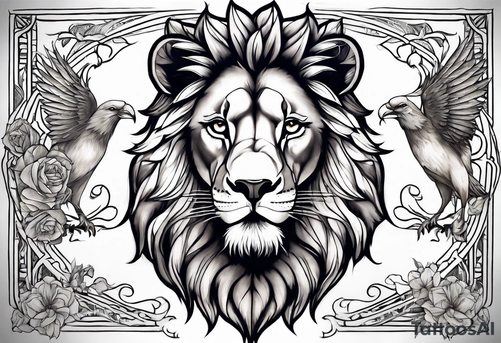 Lion of Judah with doves tattoo idea