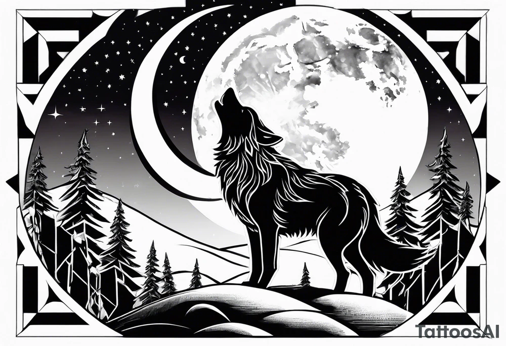 T.R.K. and wolf howling at the moon tattoo idea