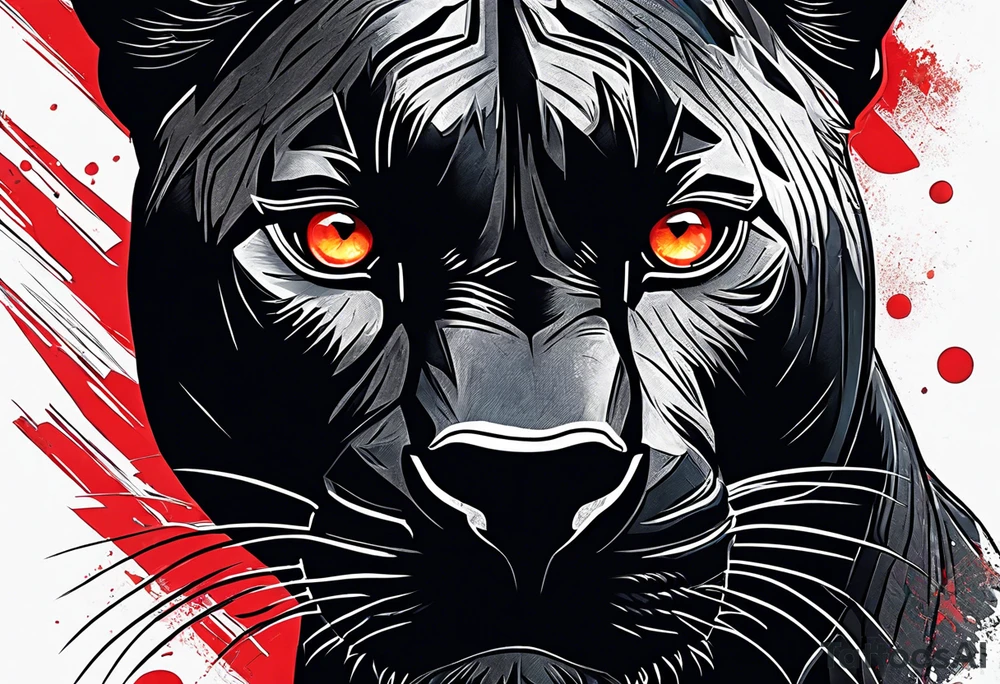 unique black panther, striking red eyes tattoo idea