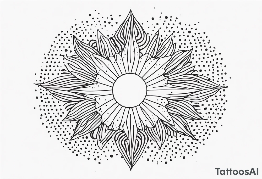 Simplistic sun made of black dots tattoo idea