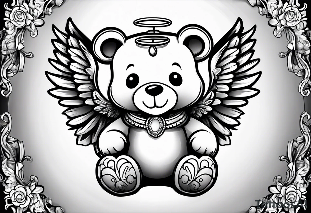 Teddy bear with angel wings tattoo idea