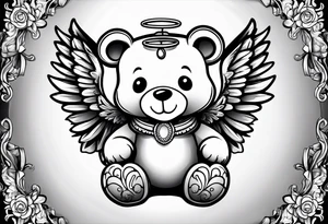 Teddy bear with angel wings tattoo idea