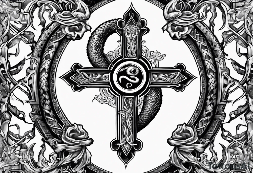 a cross with a snake around it tattoo idea